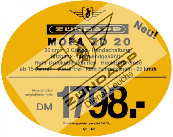 Zündapp Preisschilder Preisschild - 70er Jahre -